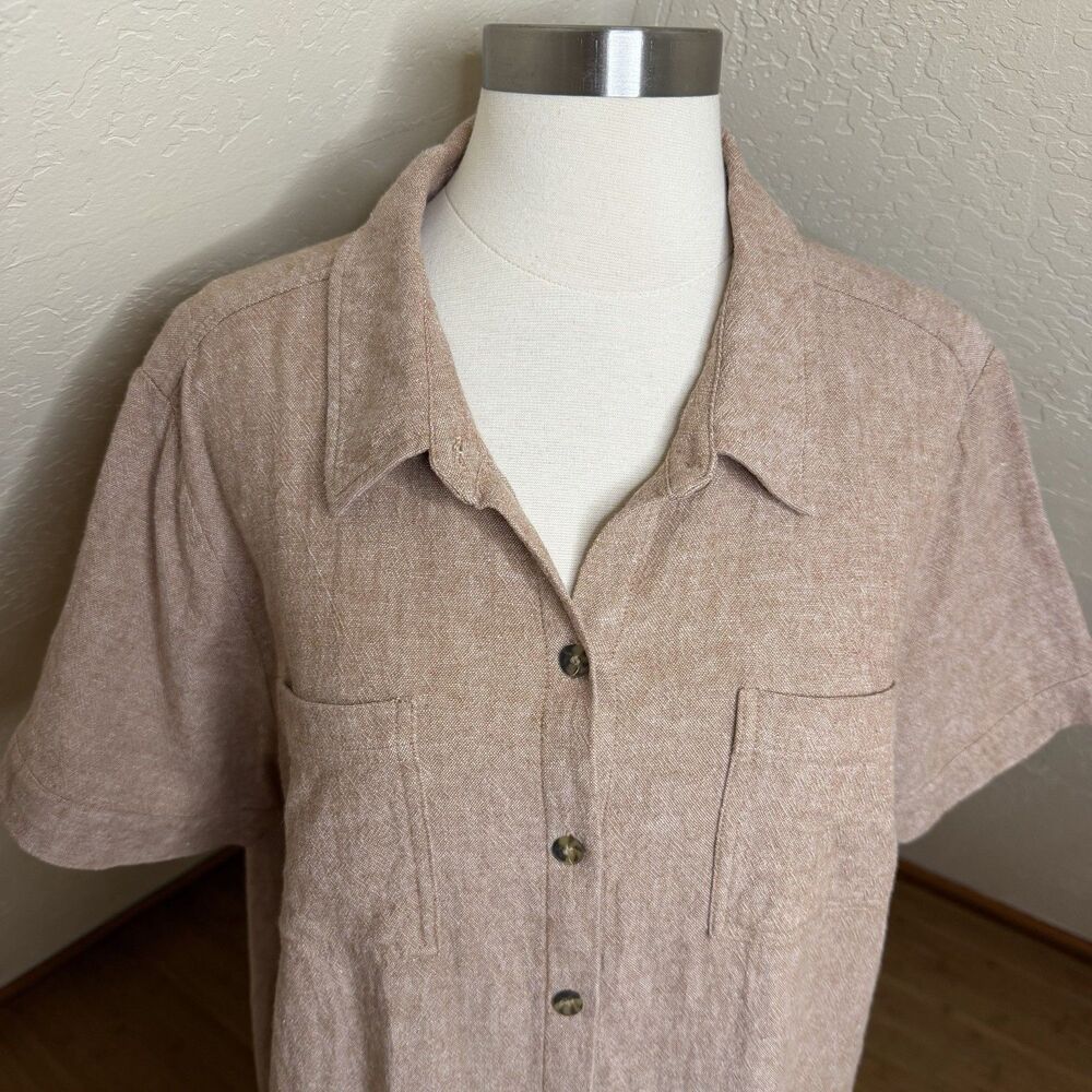 Susan Graver Linen Blend Shirt Dress Womens 1X Button Front Coastal Lagenlook - Picture 4 of 11